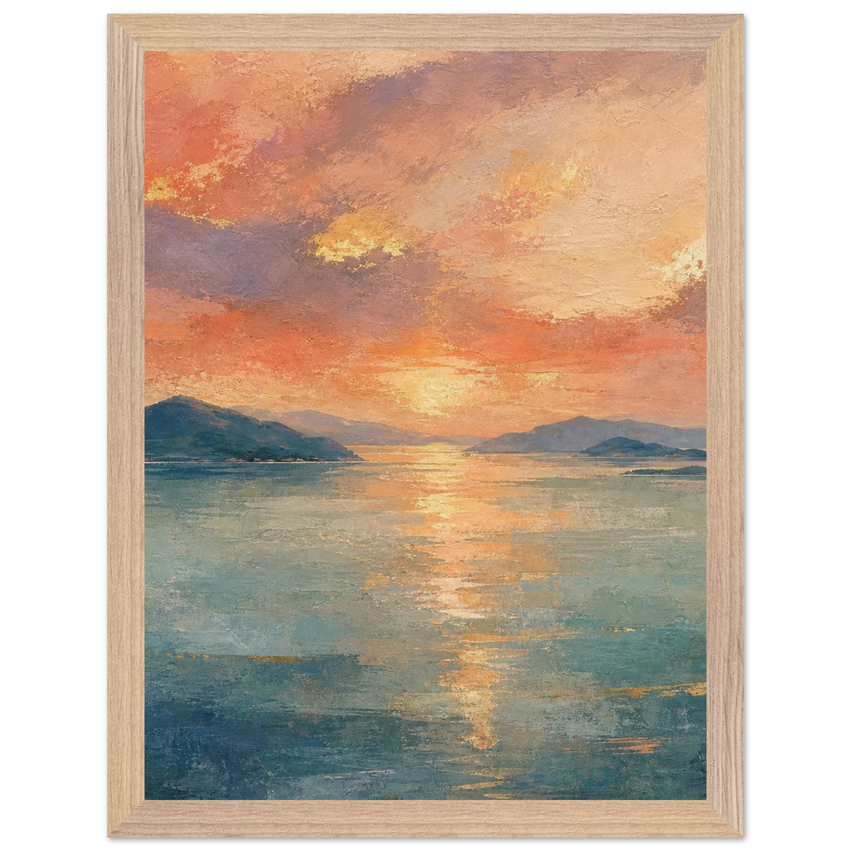 Setouchi Peach Dawn, riviera and japandi. Archival framed fine art print shown framed.
