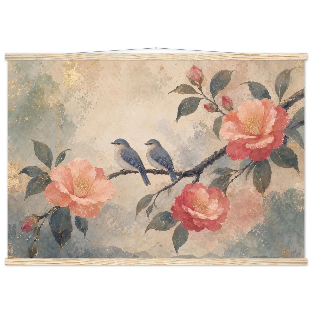 Camellia Birds: flowers and botanical. Fine art poster by The Light Stays.