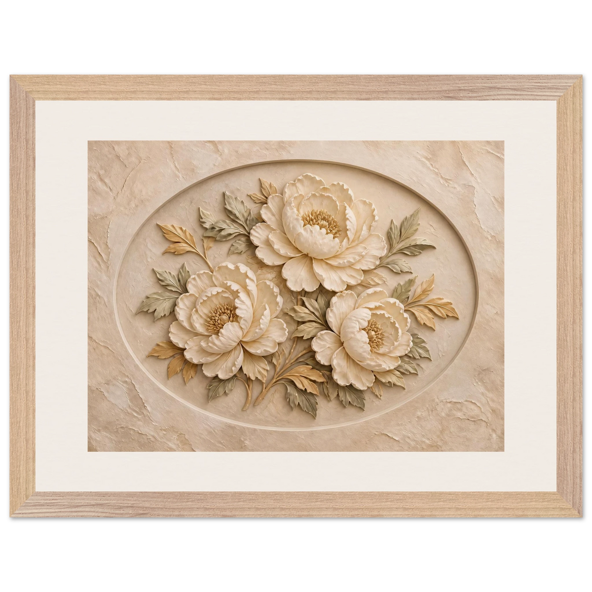 Peonies in Stone, flowers and botanical. Archival framed fine art print shown framed.