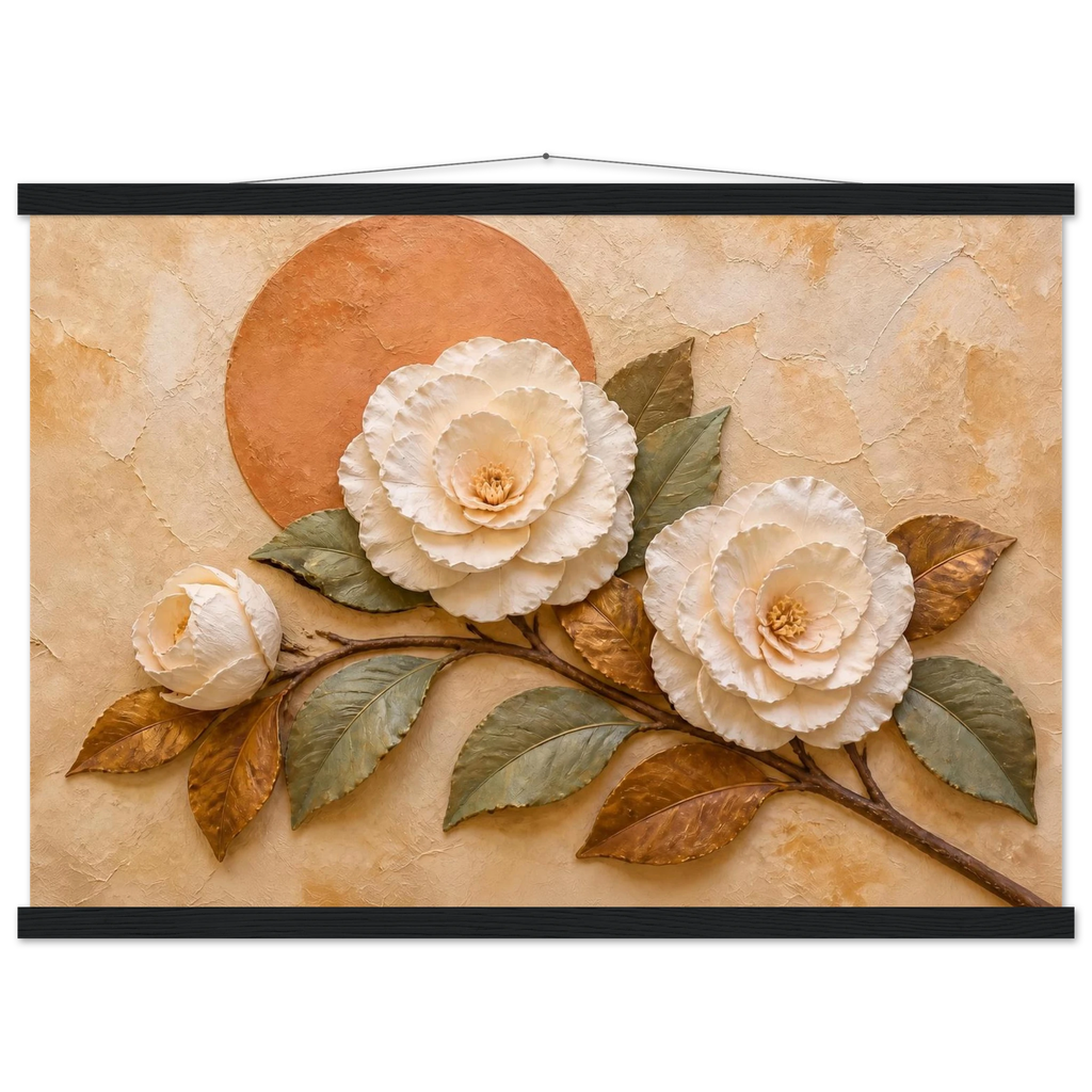 Camellia Eclipse: flowers and botanical. Fine art poster, alternate frame and size.