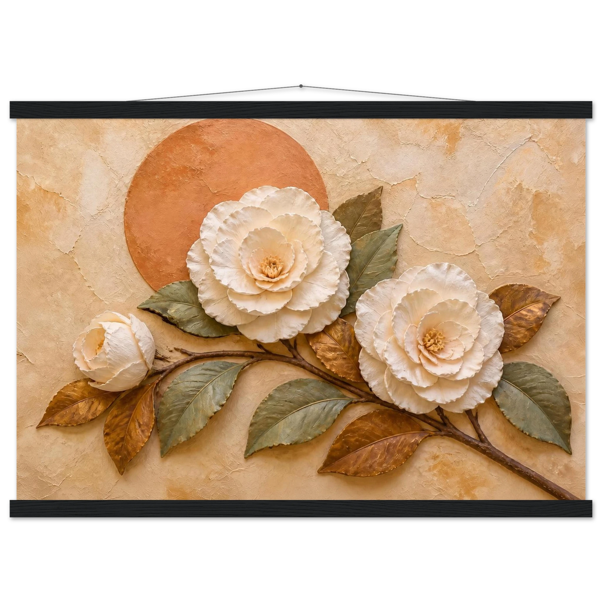 Camellia Eclipse: flowers and botanical. Fine art poster, alternate frame and size.