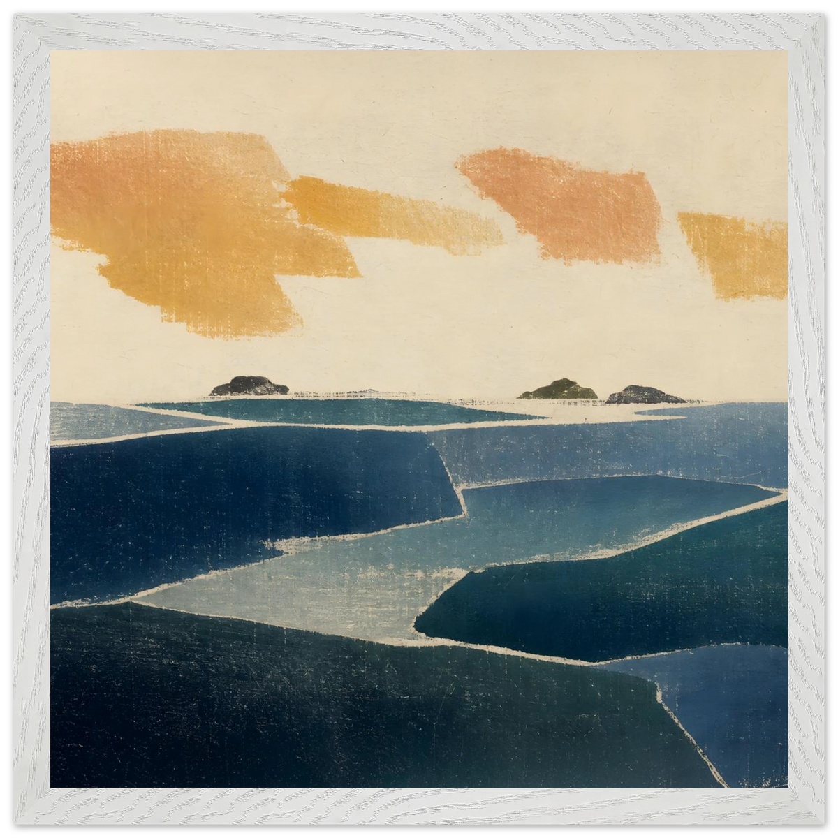 Amber and Indigo: abstract, coastline and color field. Framed fine art print by The Light Stays.