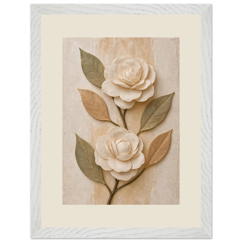 Carved Camellia: flowers and botanical. Framed fine art print by The Light Stays.