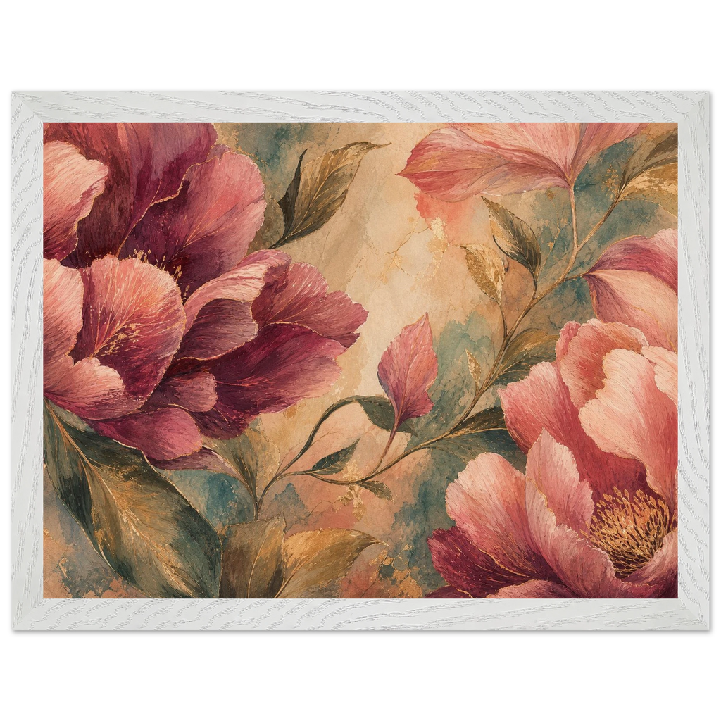 Crimson Peonies: flowers and botanical. Framed fine art print by The Light Stays.