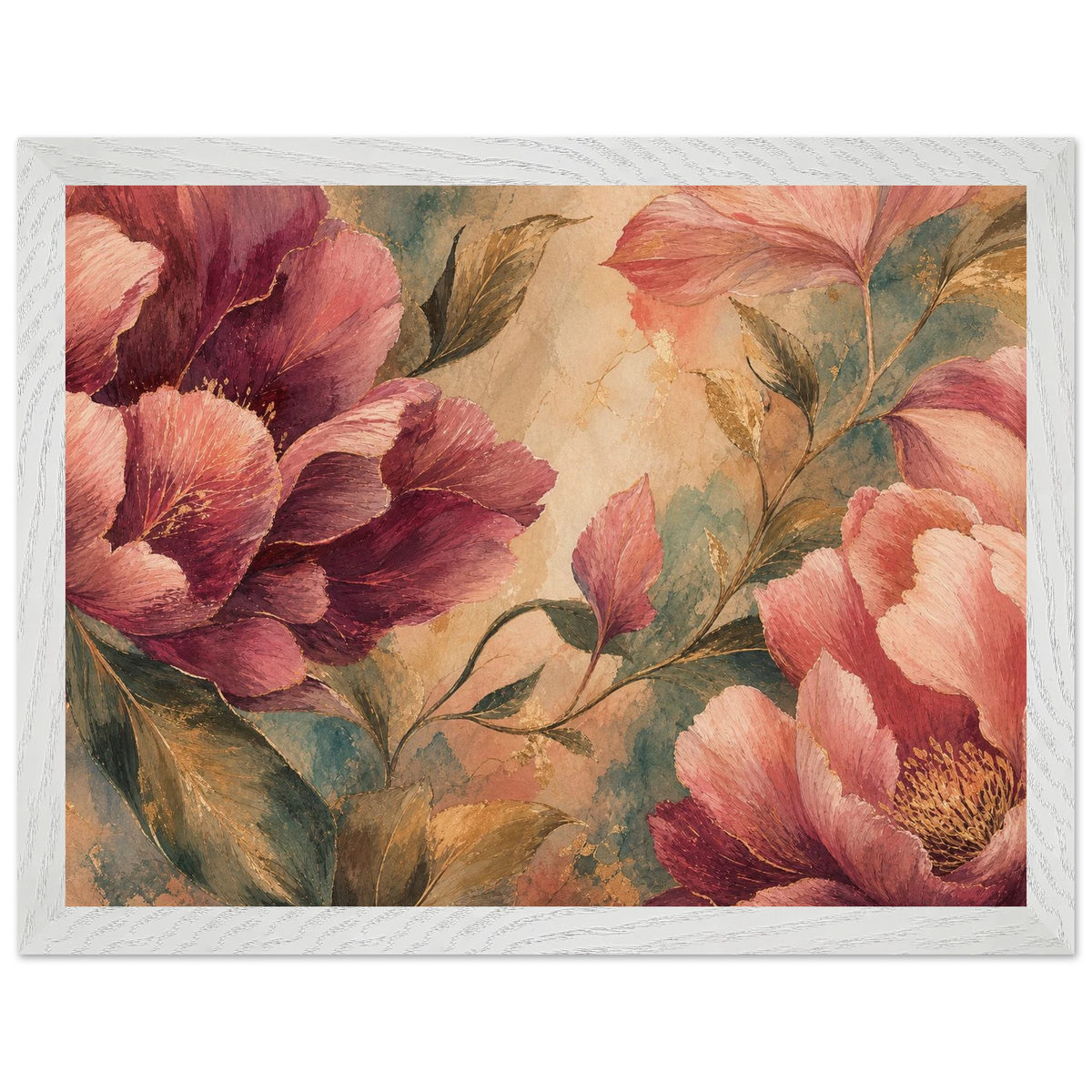 Crimson Peonies: flowers and botanical. Framed fine art print by The Light Stays.