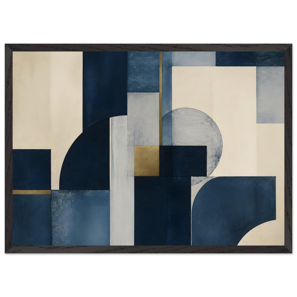 Blue Architecture, geometric abstract, blue and cream. Archival framed fine art print shown framed.