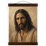 Pôster Kind Eyes com suporte de madeira, retrato sereno de Jesus em luz quente