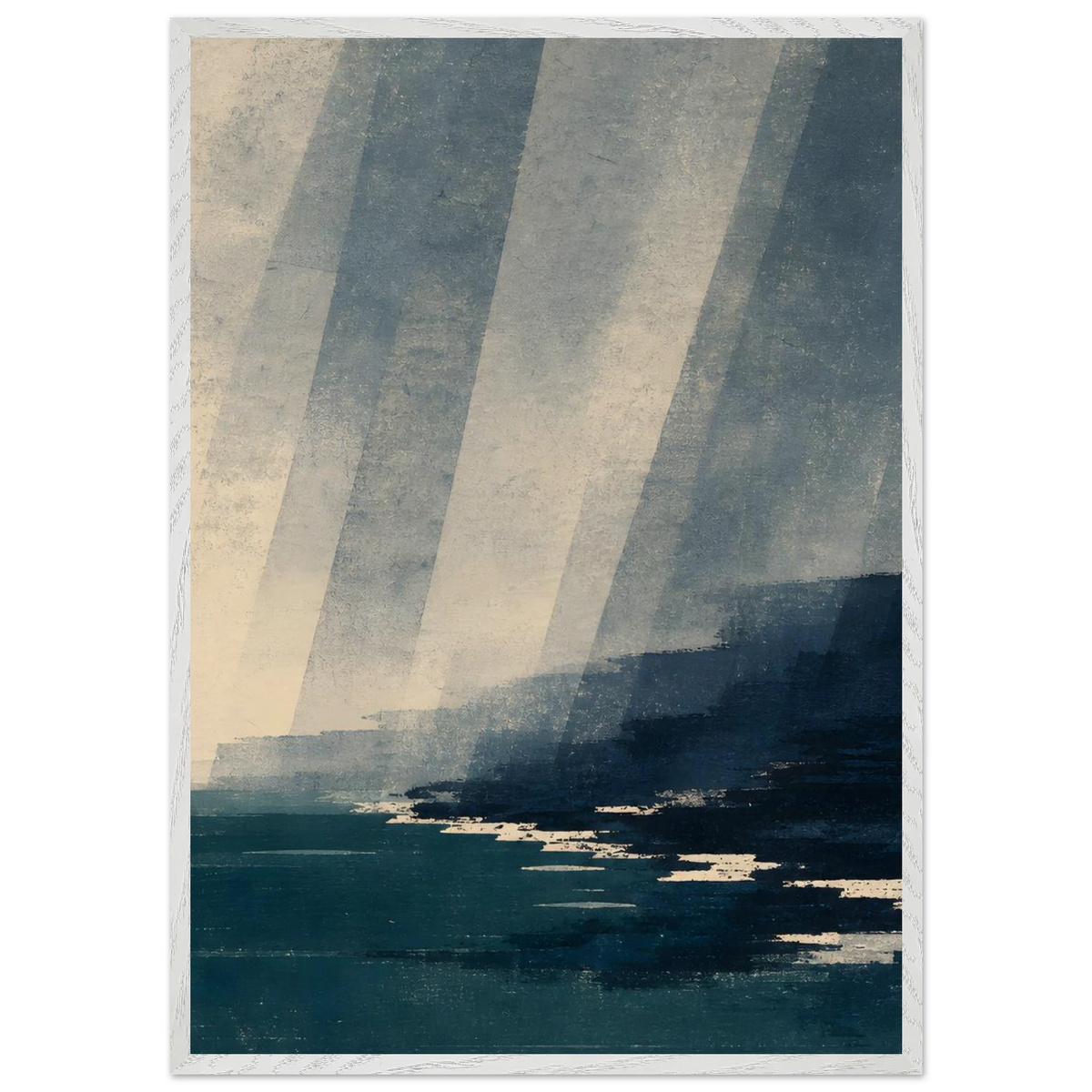 Rain Coast: japandi, teal blue and atmosphere. Framed fine art print by The Light Stays.