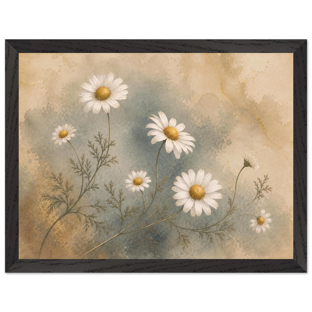 Chamomile Hours: flowers and botanical. Framed fine art print, alternate frame and size.