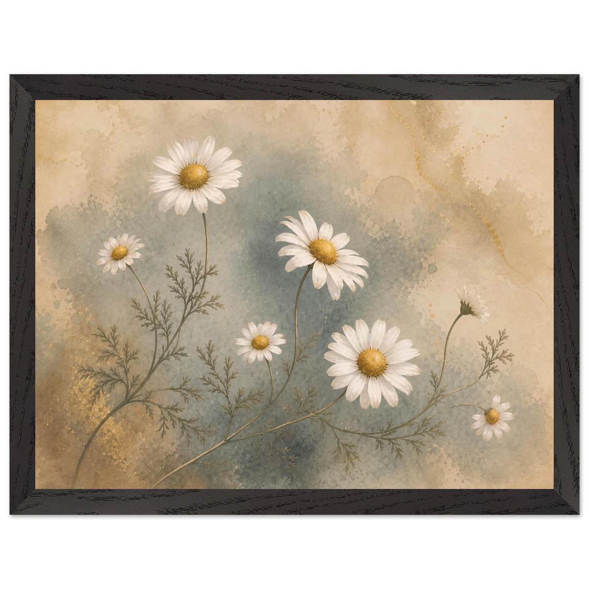 Chamomile Hours: flowers and botanical. Framed fine art print, alternate frame and size.