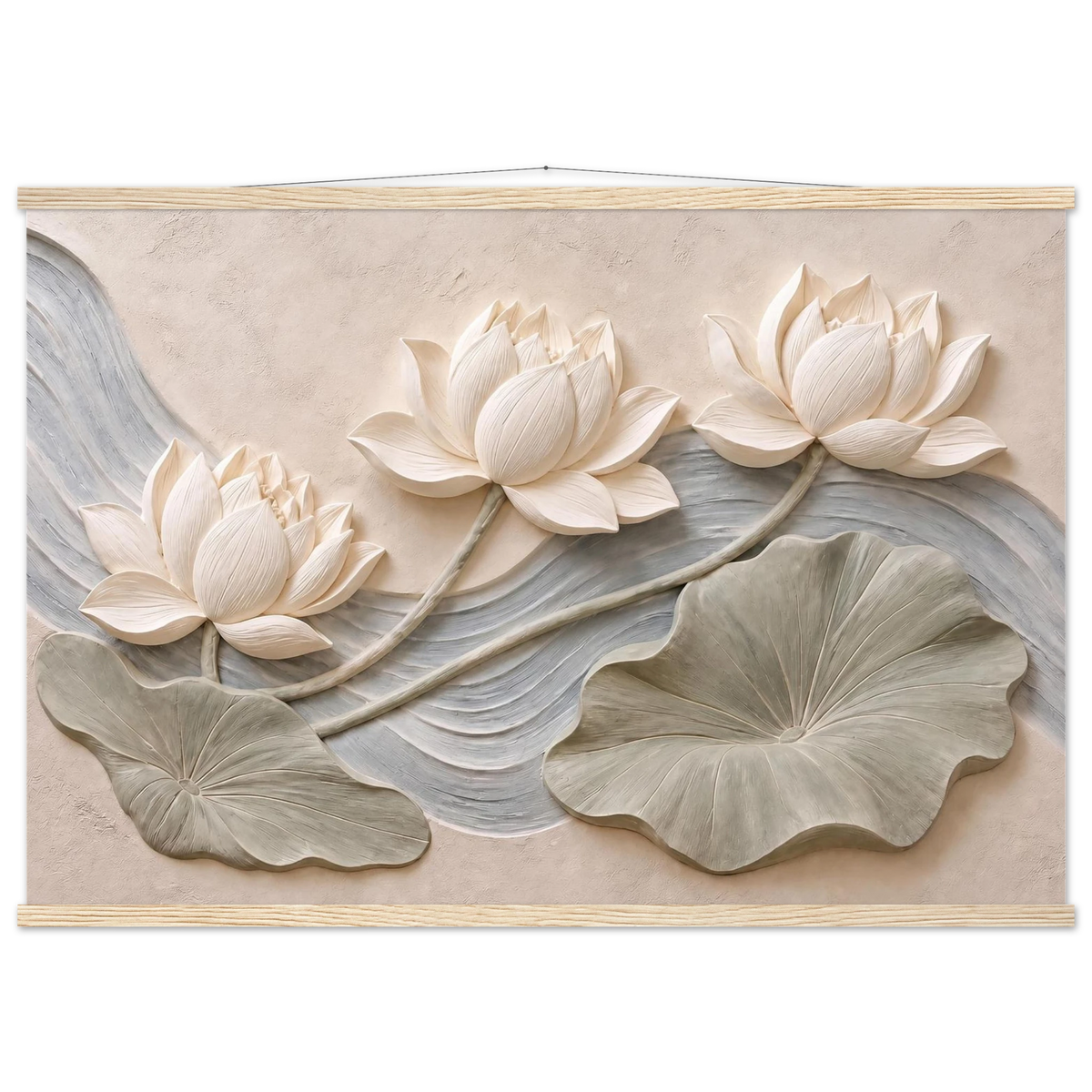 Lotus Current, flowers and botanical. Archival fine art poster shown framed.
