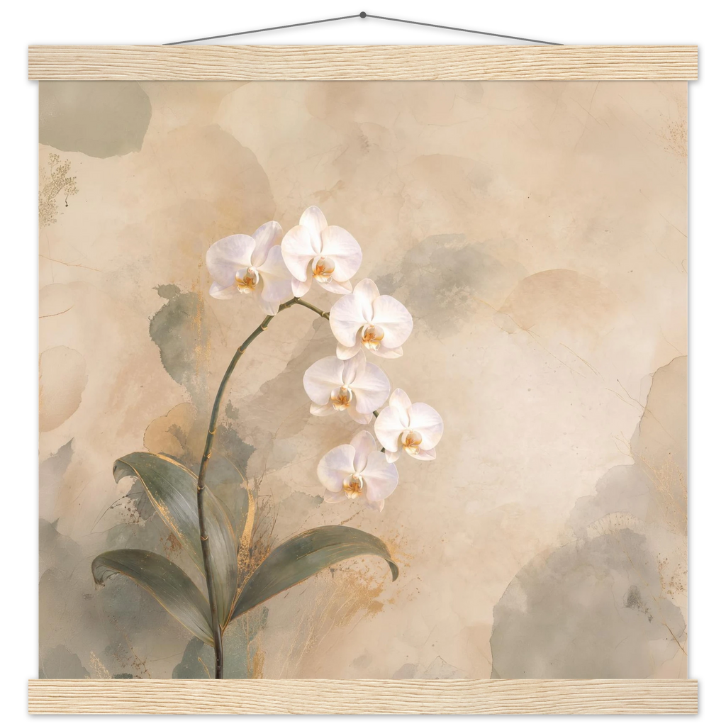 Orquídea Acesa, pôster floral com suporte de madeira da The Light Stays.