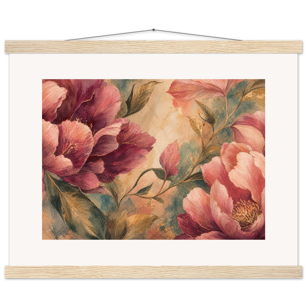 Crimson Peonies: flowers and botanical. Fine art poster by The Light Stays.