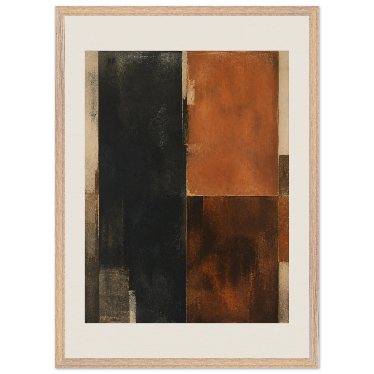 Earth and Charcoal Diptych, Panel I of II: abstract, geometry and mineral palette. Framed fine art print by The Light Stays.