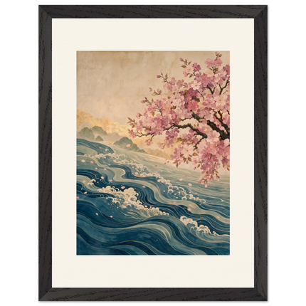 Blossom Tide: japanese art, cherry blossom and wave. Framed fine art print.