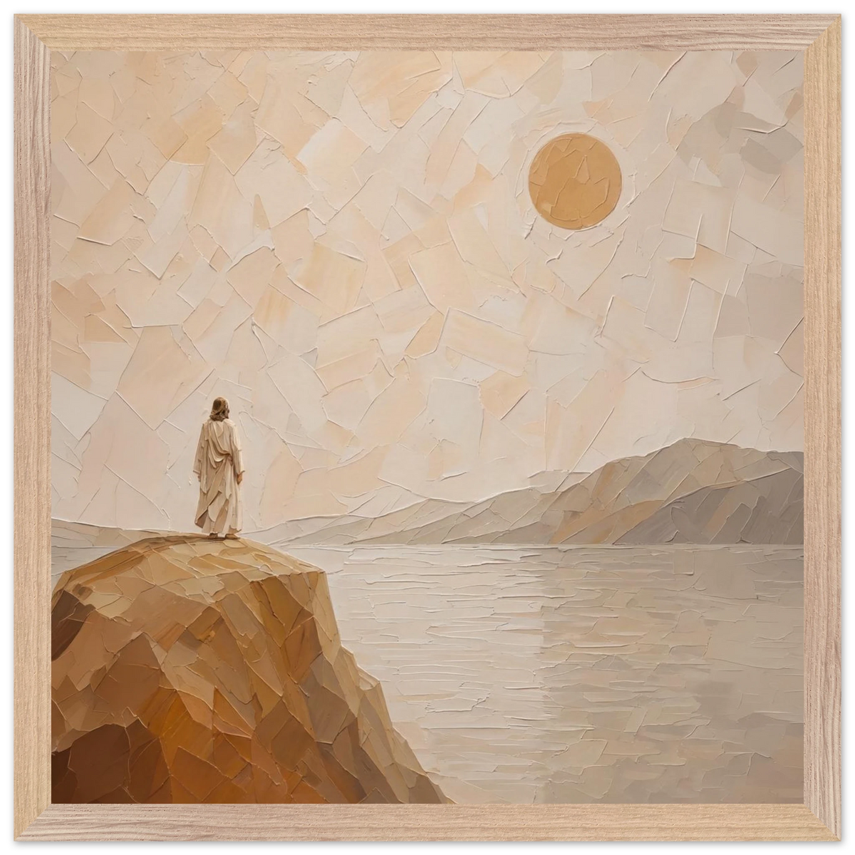Salt Shore: jesus, cliff and sea. Framed fine art print by The Light Stays.