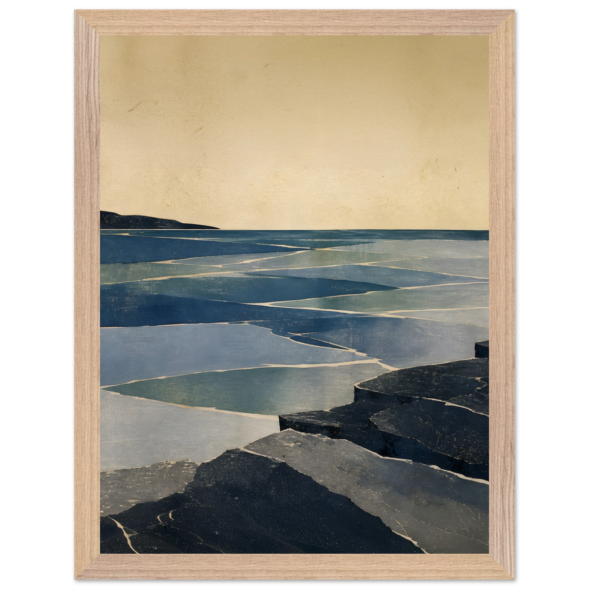 Indigo Tide: coastal landscape, jade water and japandi. Framed fine art print by The Light Stays.