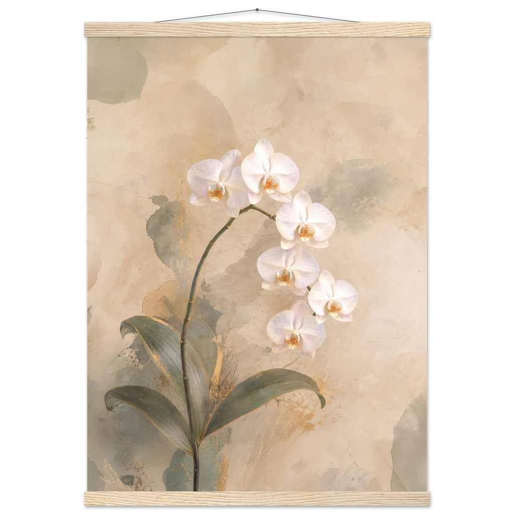 Orquídea Acesa, pôster floral com suporte de madeira da The Light Stays.