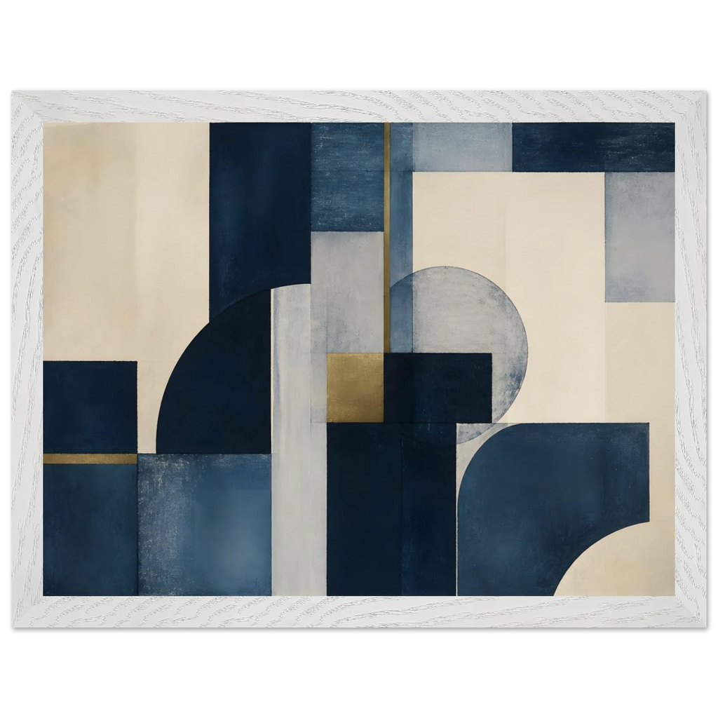 Blue Architecture, geometric abstract, blue and cream. Archival framed fine art print shown framed.