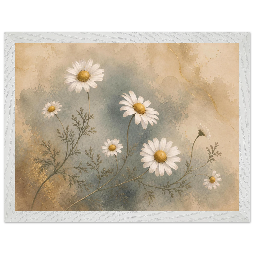 Chamomile Hours, flowers and botanical. Archival framed fine art print shown framed.
