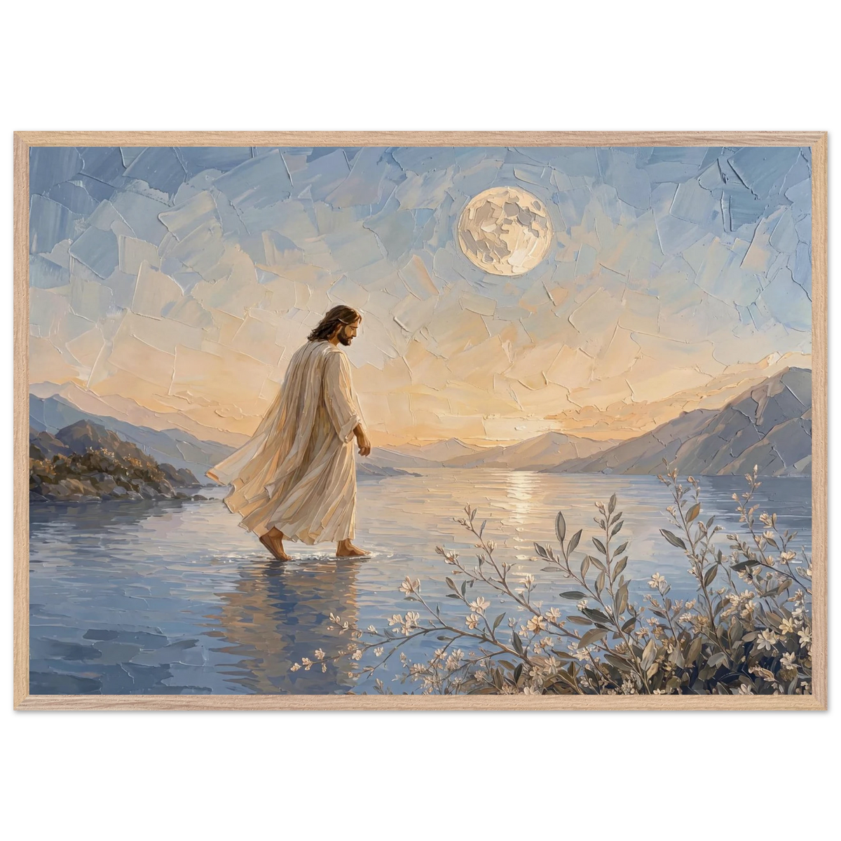 Upon the Waters: jesus, moon and night. Framed fine art print by The Light Stays.