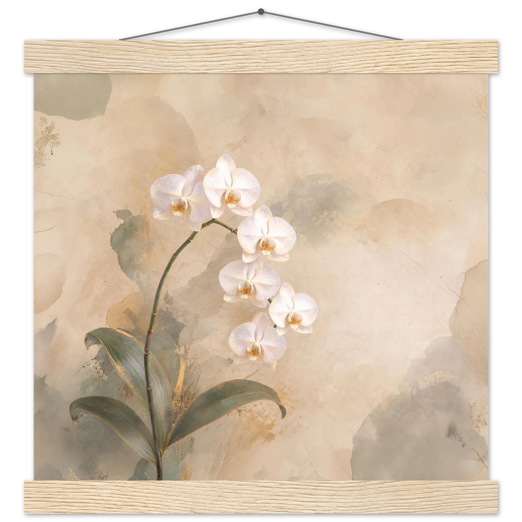 Orquídea Acesa, pôster floral com suporte de madeira da The Light Stays.