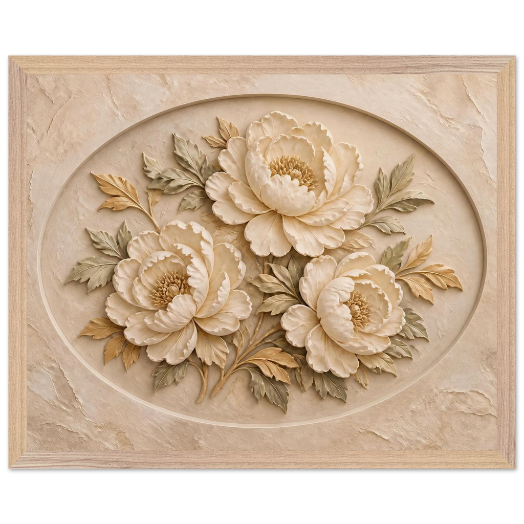 Peonies in Stone, flowers and botanical. Archival framed fine art print shown framed.