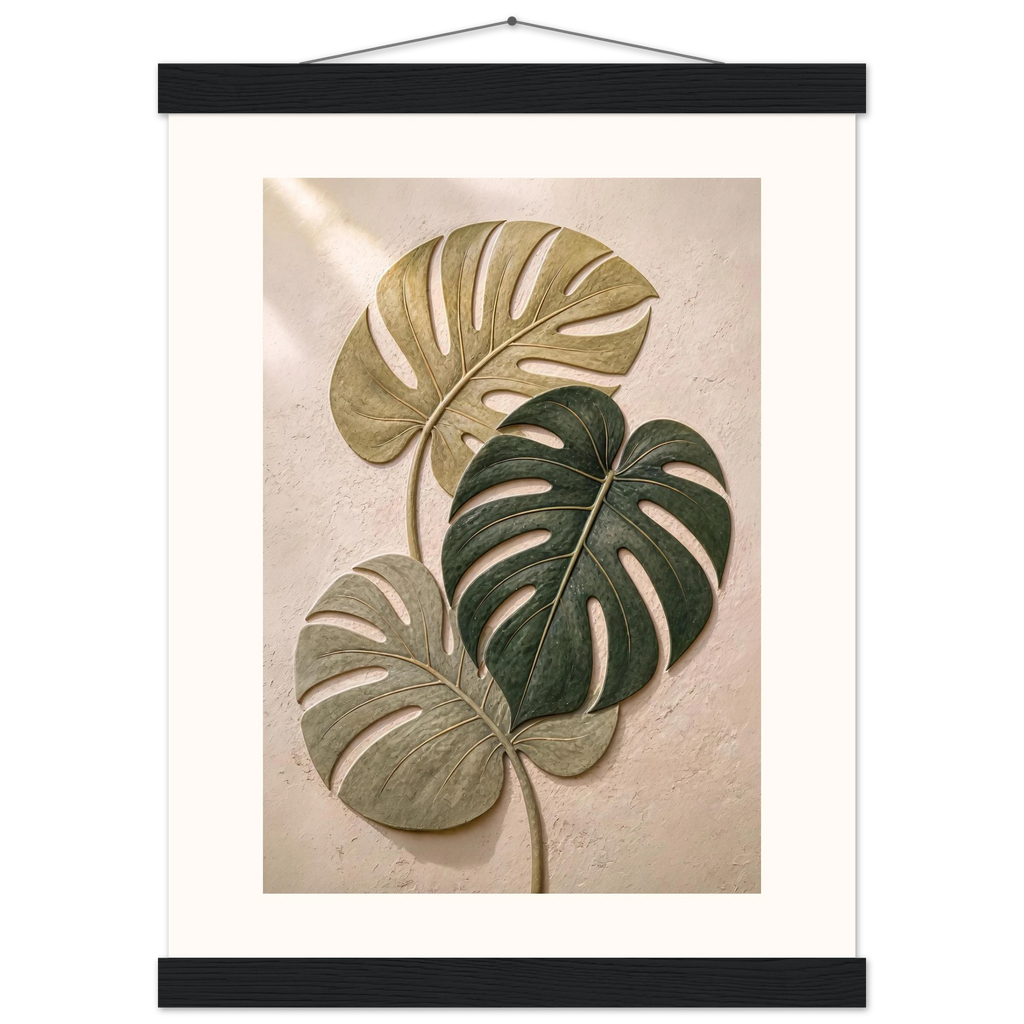 Stone Monstera: botanical and nature. Museum-quality fine art poster.