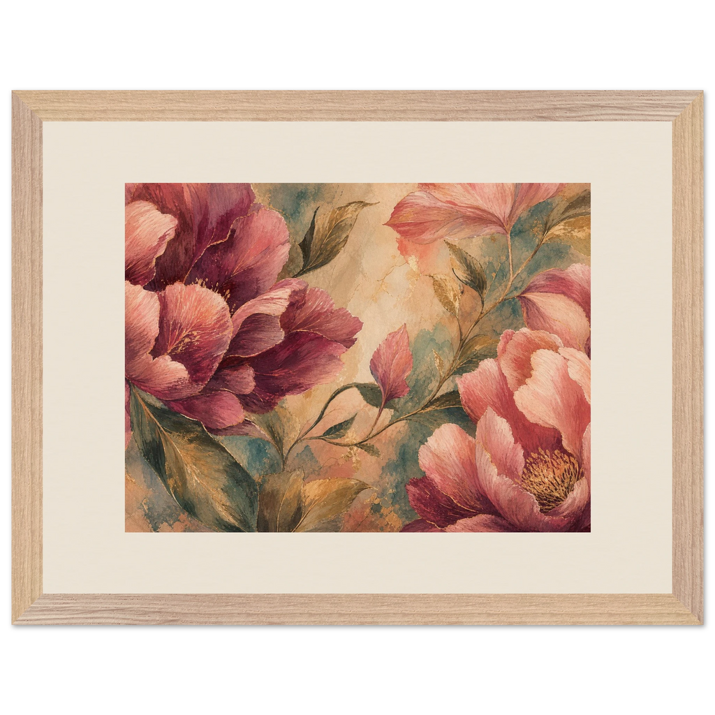 Crimson Peonies: flowers and botanical. Framed fine art print by The Light Stays.