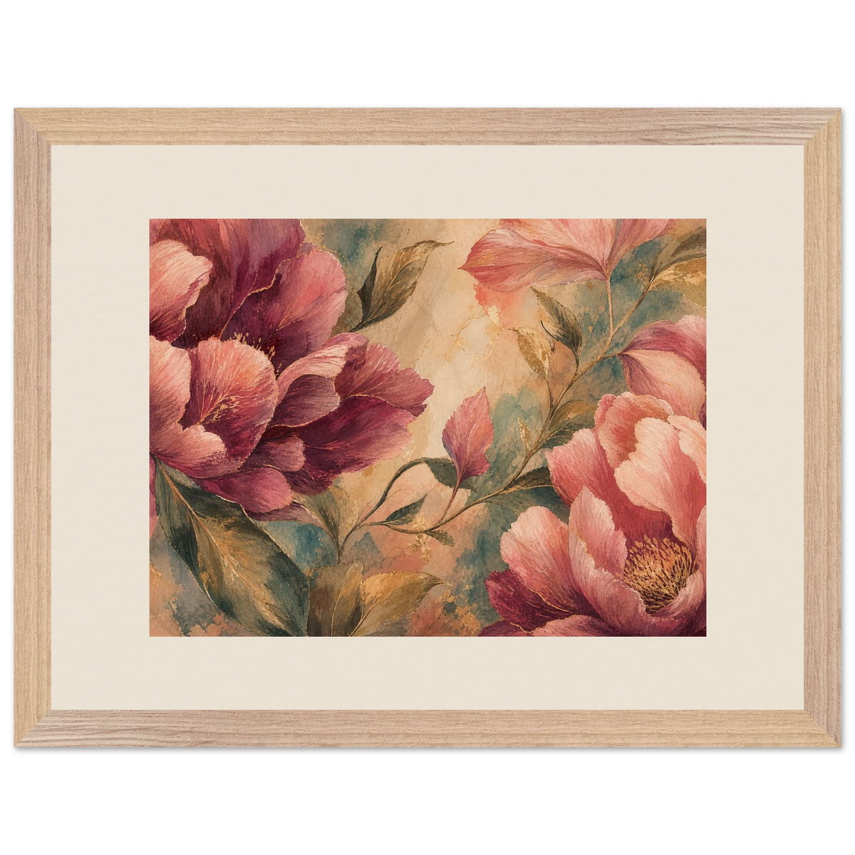 Crimson Peonies: flowers and botanical. Framed fine art print by The Light Stays.