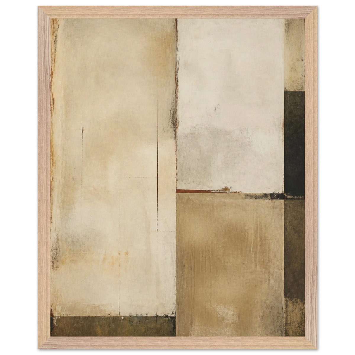 Earth and Charcoal Diptych, Panel II of II, abstract, geometry and mineral palette. Archival framed fine art print shown framed.