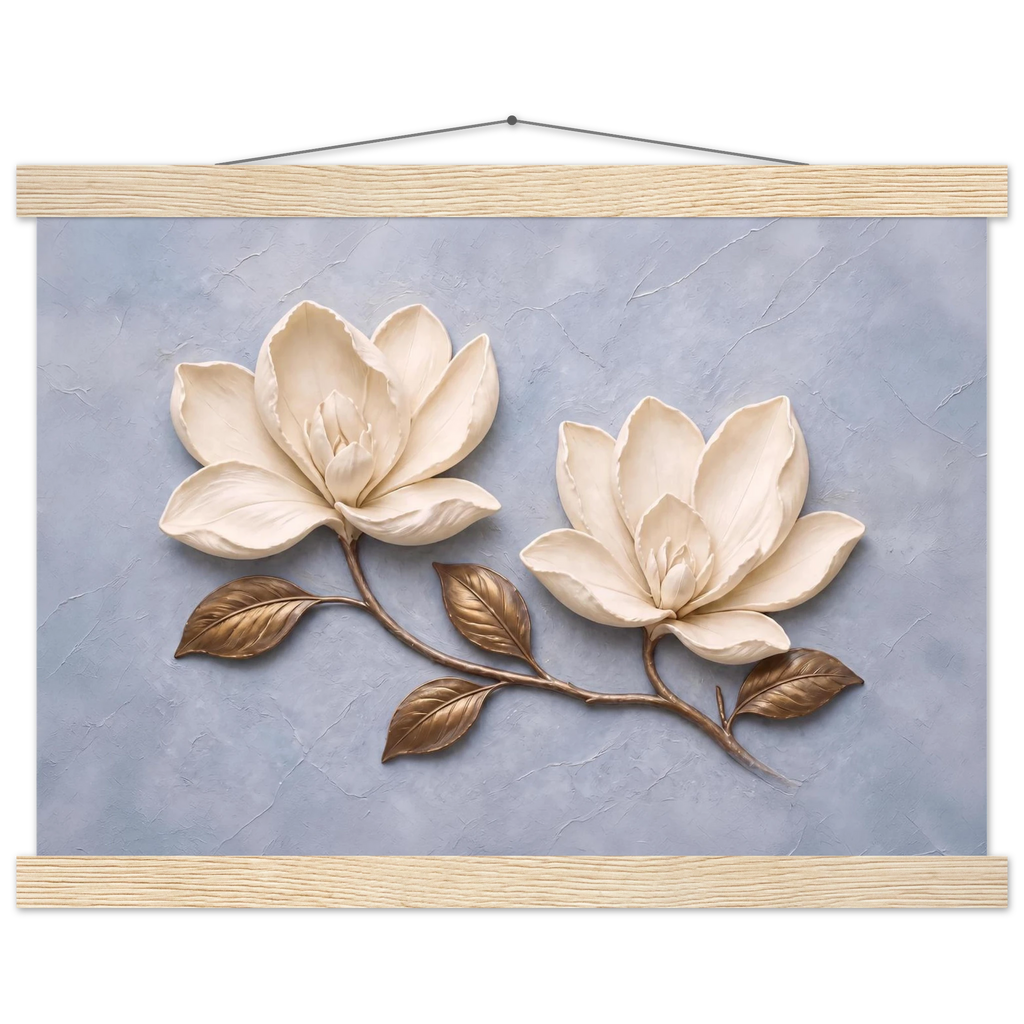 Bronze Magnolia, flowers and botanical. Archival fine art poster shown framed.