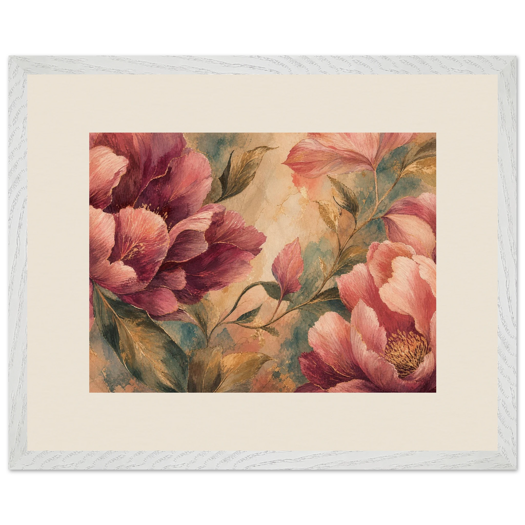Crimson Peonies: flowers and botanical. Museum-quality framed fine art print.