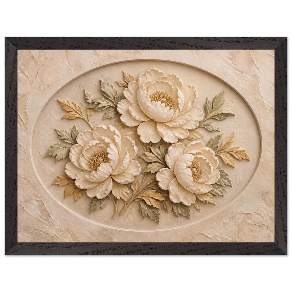 Peonies in Stone, flowers and botanical. Archival framed fine art print shown framed.