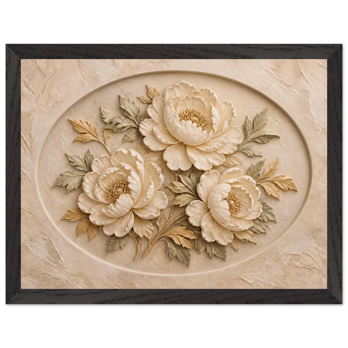 Peonies in Stone, flowers and botanical. Archival framed fine art print shown framed.