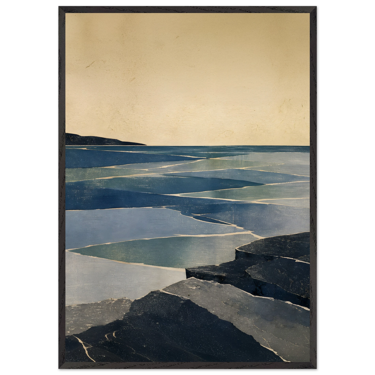 Indigo Tide: coastal landscape, jade water and japandi. Framed fine art print by The Light Stays.