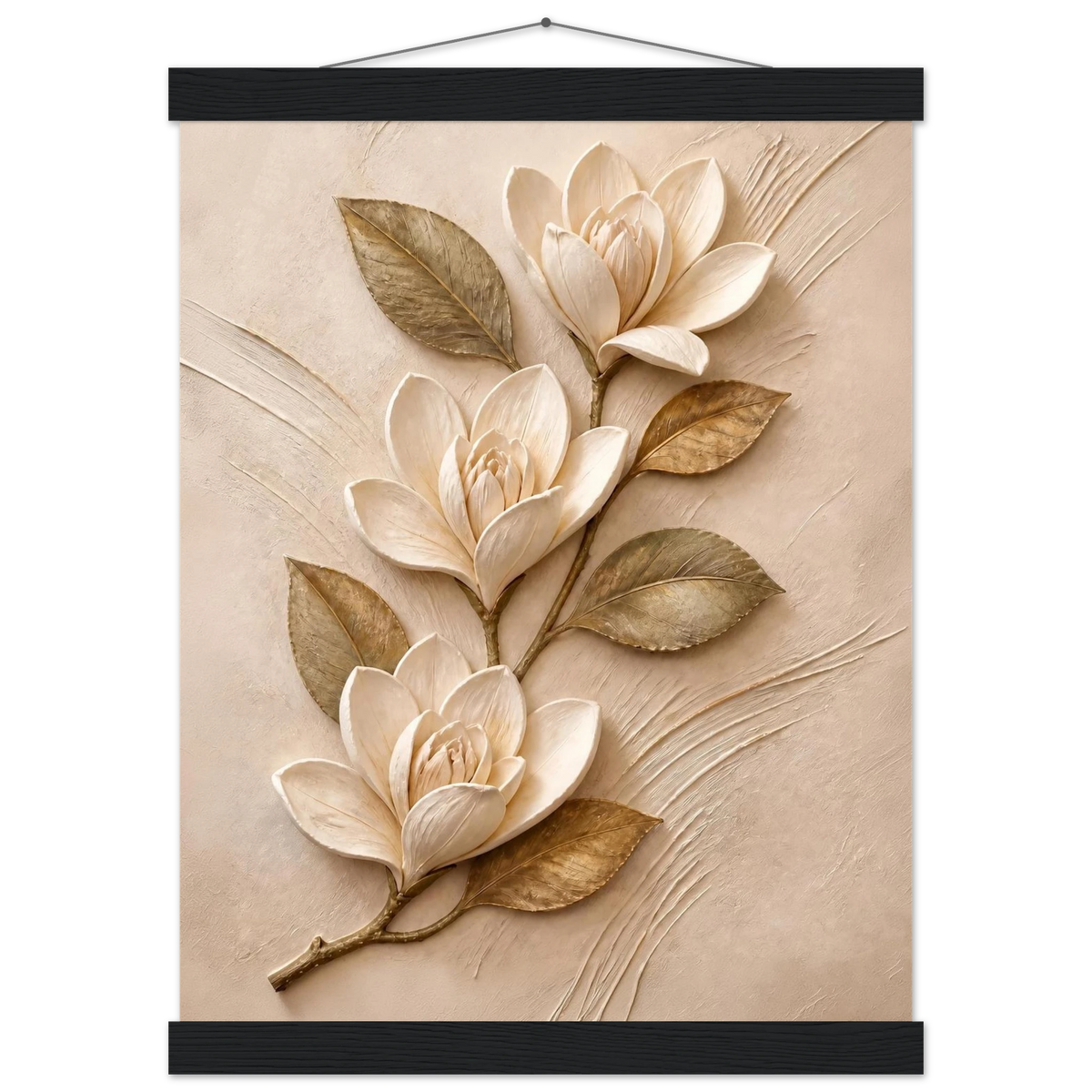 Magnolia Ascent: flowers and botanical. Fine art poster, alternate frame and size.
