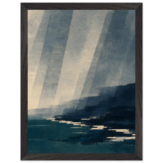 Rain Coast: japandi, teal blue and atmosphere. Framed fine art print by The Light Stays.