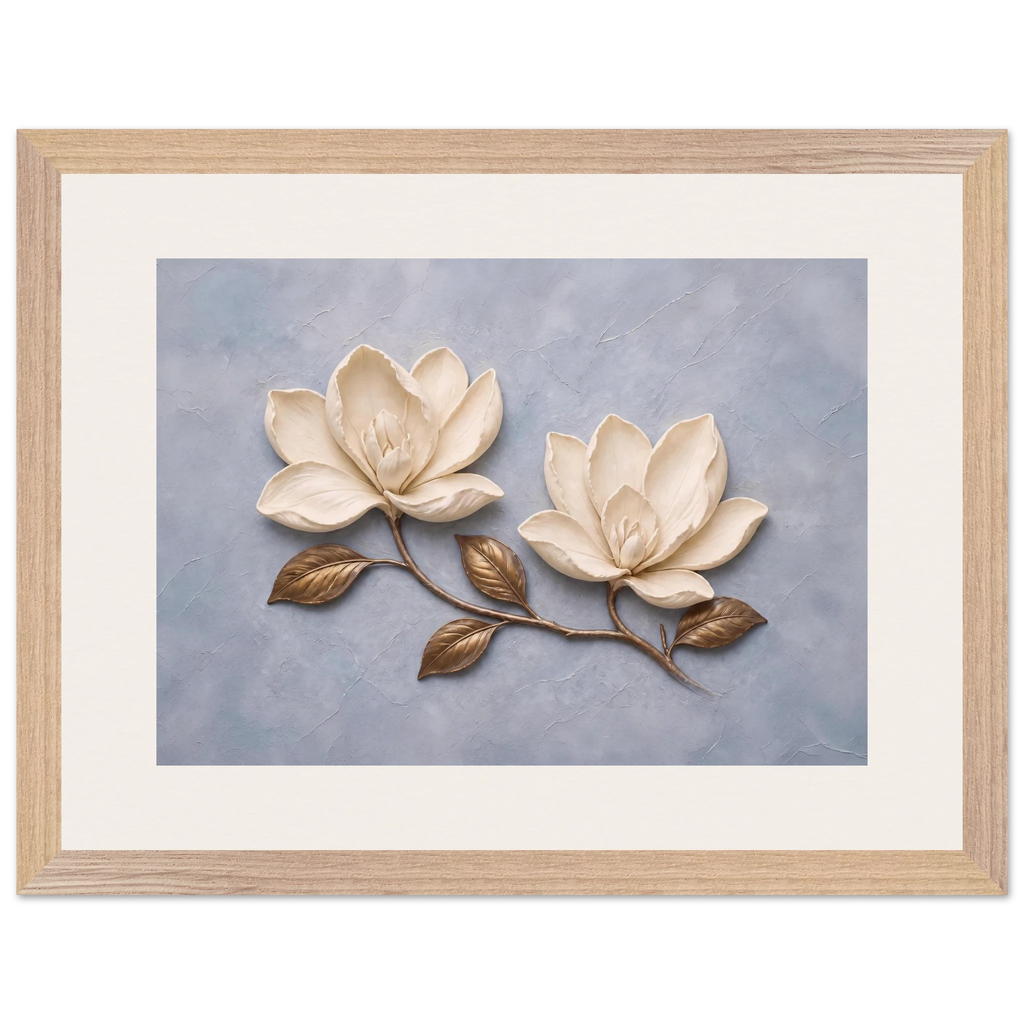 Bronze Magnolia, flowers and botanical. Archival framed fine art print shown framed.