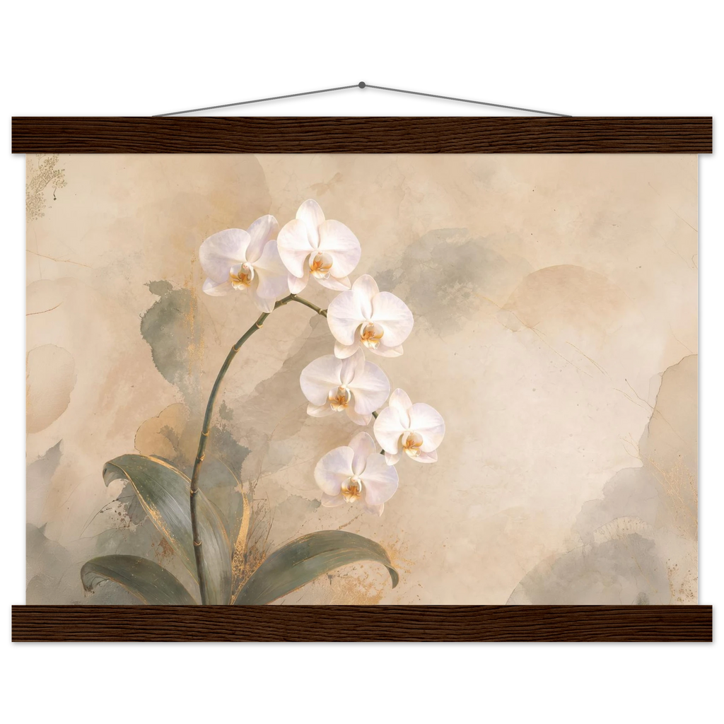 Orquídea Acesa, pôster floral com suporte de madeira da The Light Stays.