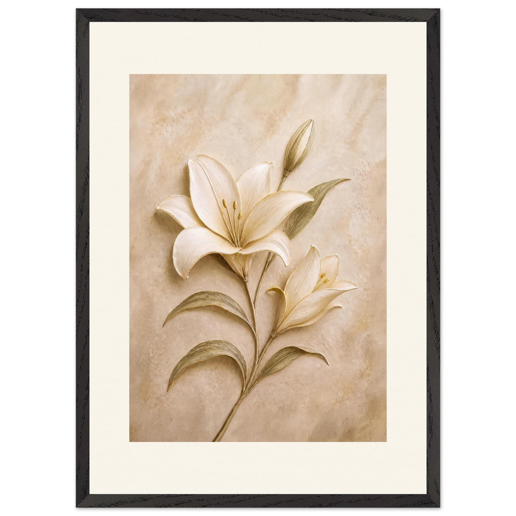 Alabaster Lily, flowers and botanical. Archival framed fine art print shown framed.