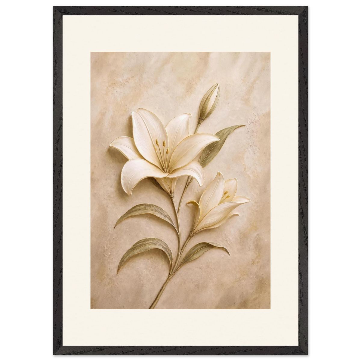 Alabaster Lily, flowers and botanical. Archival framed fine art print shown framed.