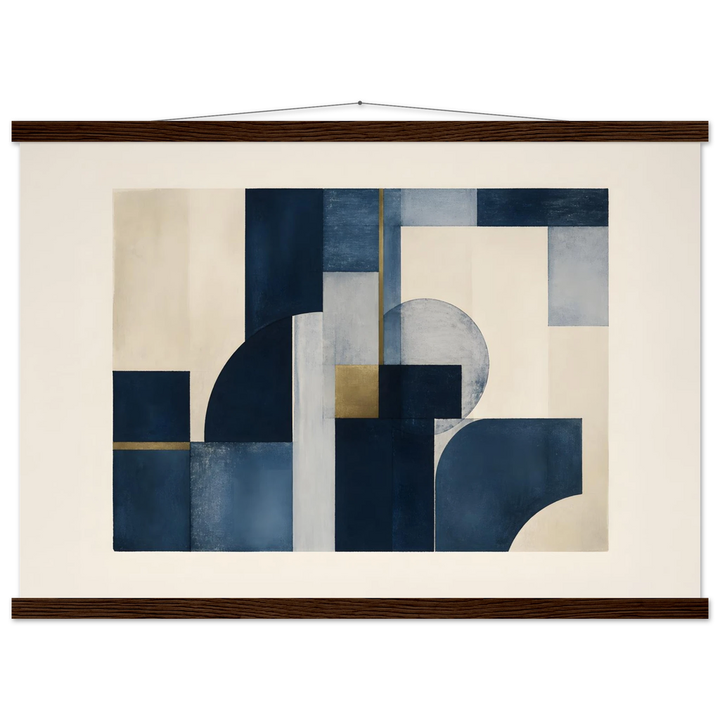 Blue Architecture: geometric abstract, blue and cream. Museum-quality fine art poster.