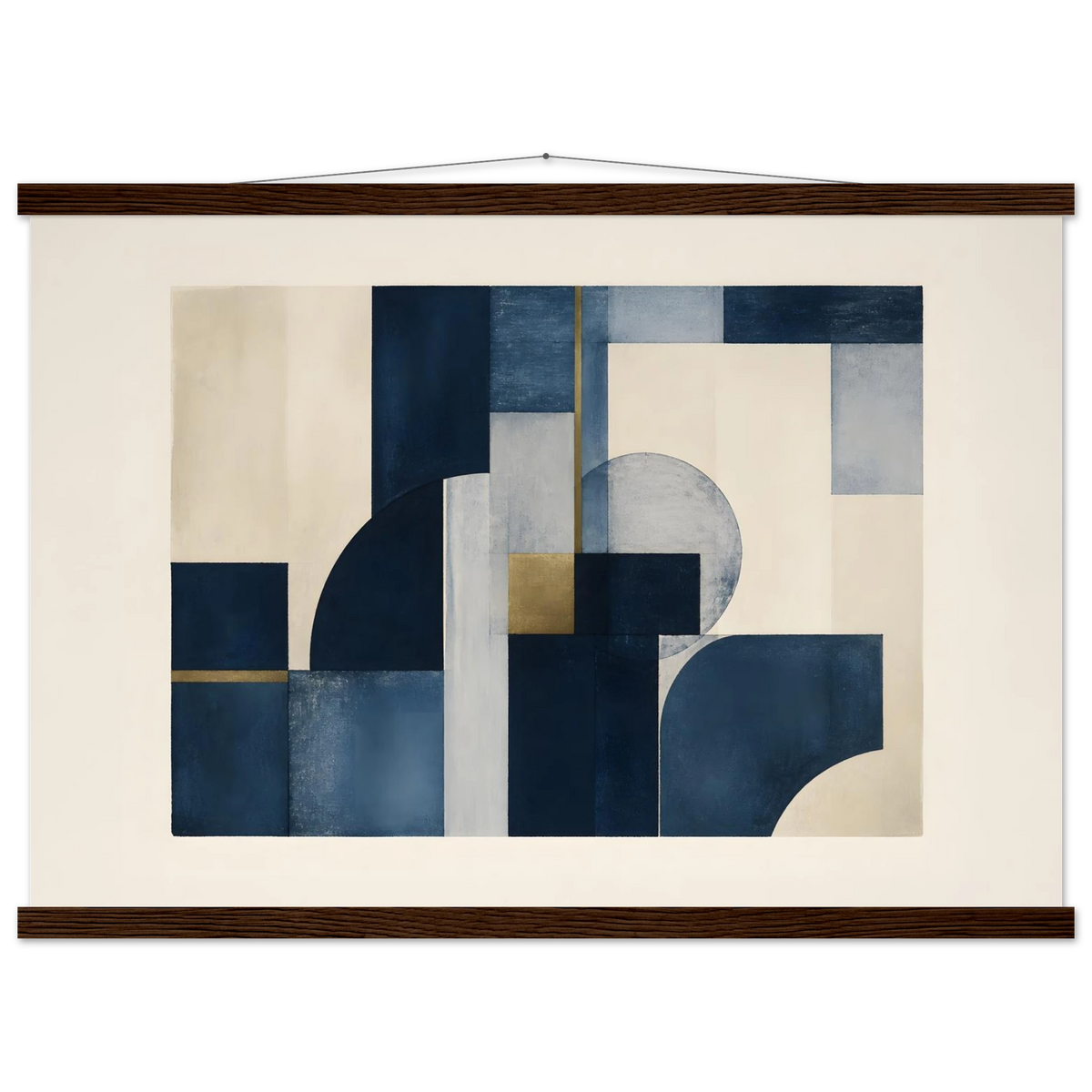 Blue Architecture: geometric abstract, blue and cream. Museum-quality fine art poster.
