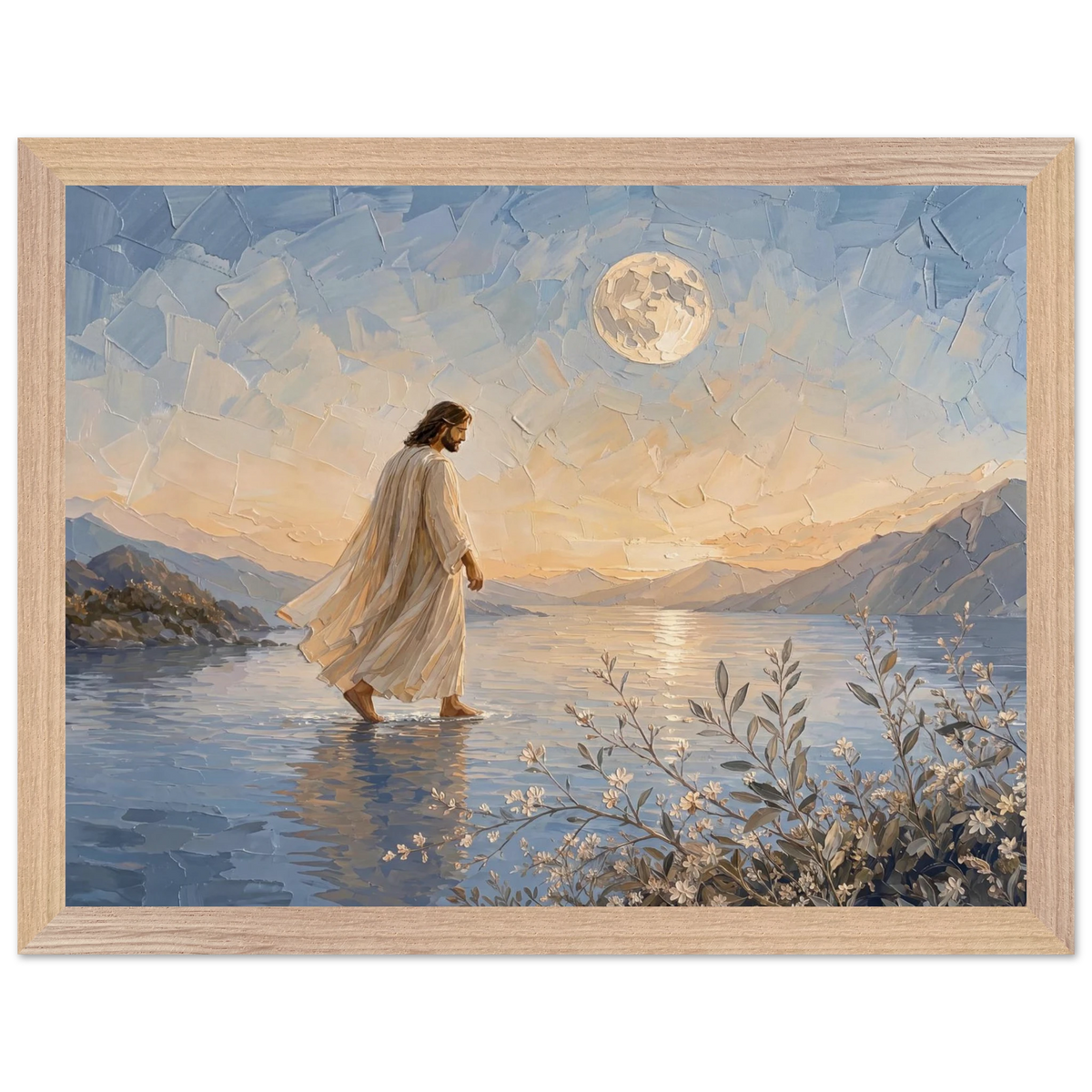 Upon the Waters: jesus, moon and night. Framed fine art print by The Light Stays.