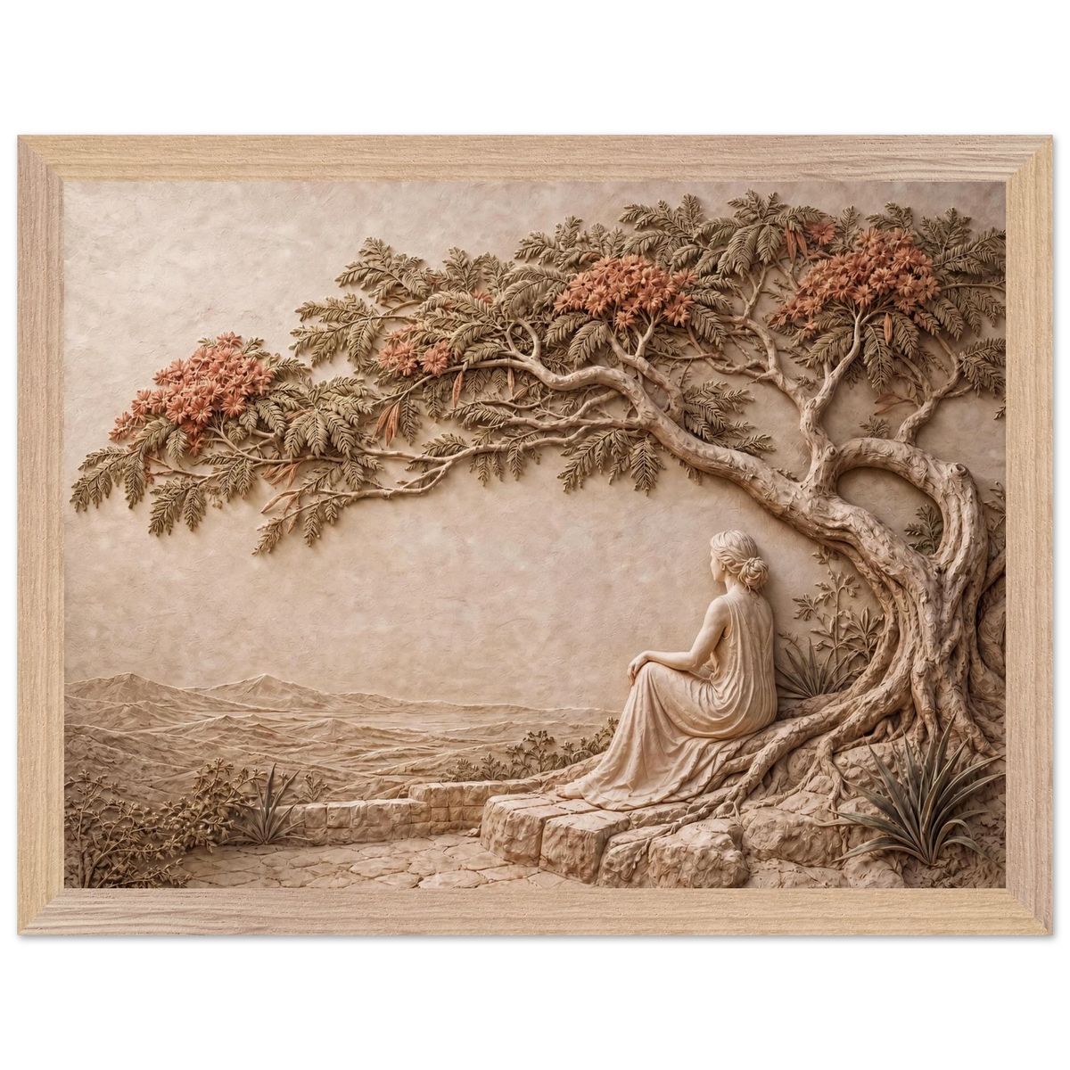 Under the Blossoms, impasto, figure and blossoming canopy. Archival framed fine art print shown framed.