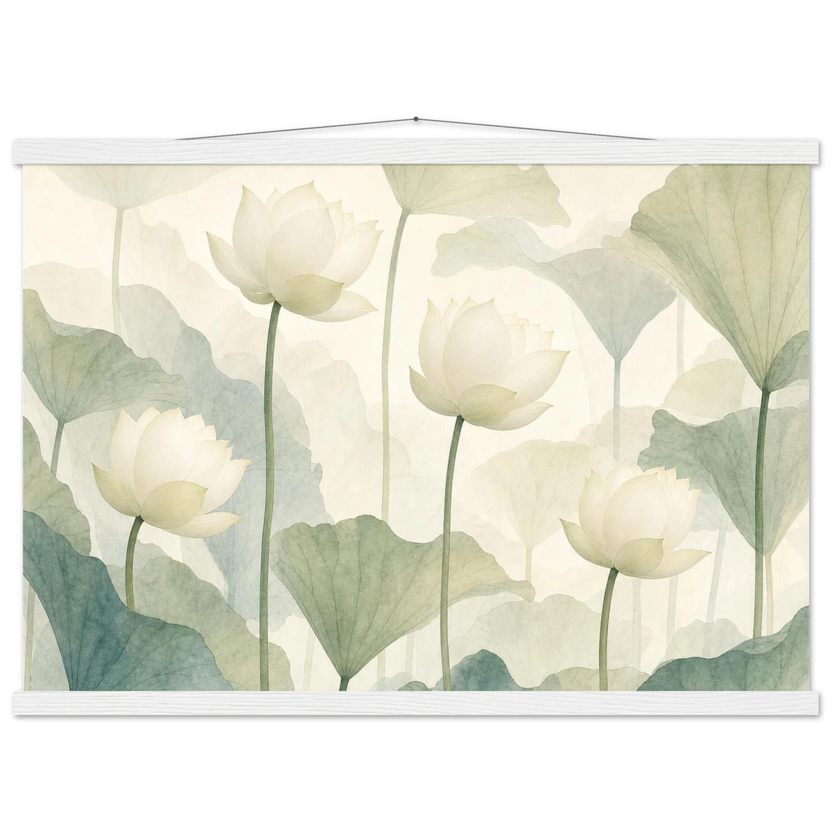 Ivory Lotus Screen: flowers and botanical. Fine art poster, alternate frame and size.