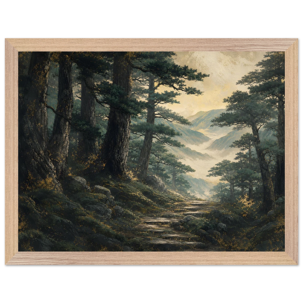 Cypress Passage, japanese art and japandi. Archival framed fine art print shown framed.