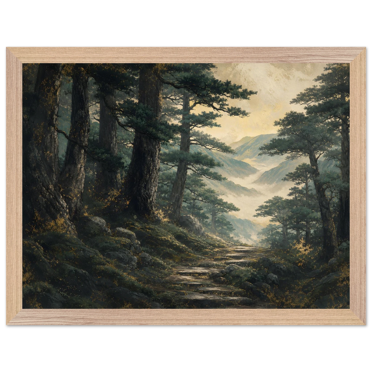 Cypress Passage, japanese art and japandi. Archival framed fine art print shown framed.