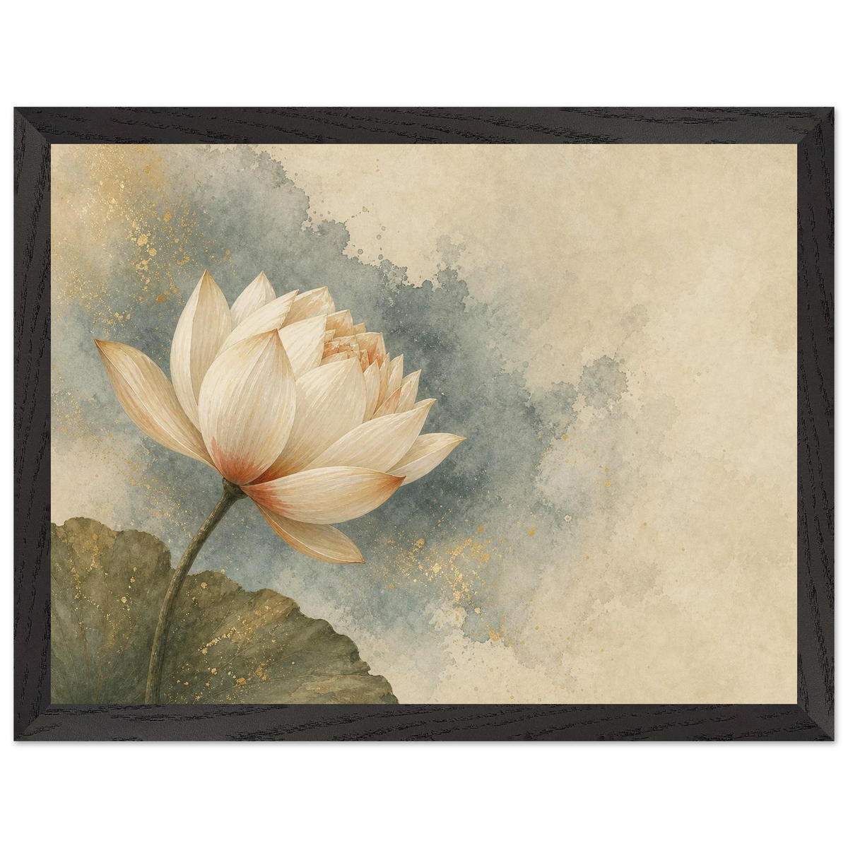 First Lotus Light, flowers and botanical. Archival framed fine art print shown framed.